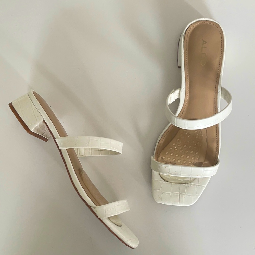 Aldo white slip-on short block heel sandals (9)